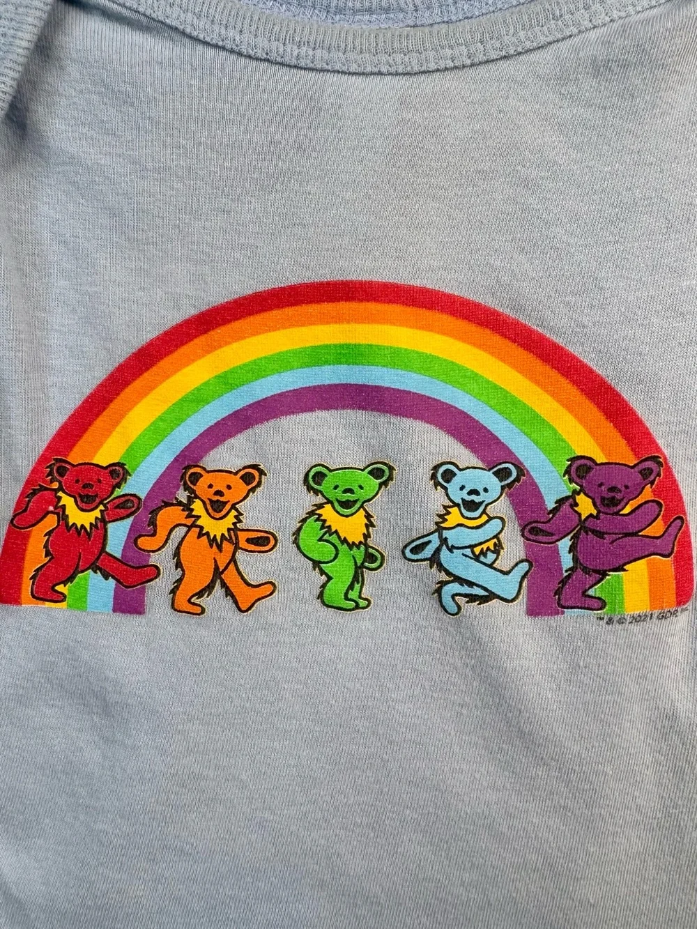 Grateful Dead Baby Rainbow Dancing Jerry Bears Graphic Onesie - Light Blue